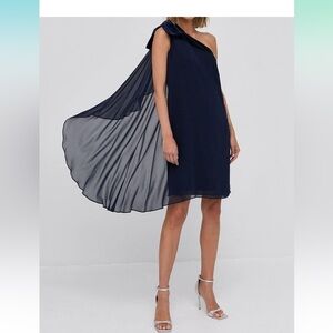 EUC Ralph Lauren Size 8 Black Label‎ Elegant Navy One-Shoulder Bow Dress